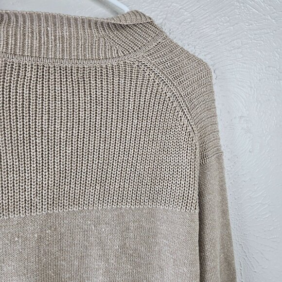 Peter Millar Cardigan Large Tan Knit Merino Wool Linen Preppy Button Up Sweater - Picture 13 of 14